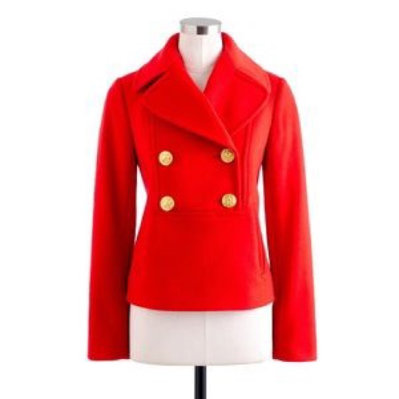 J. CREW NELLO GORI Red Pull-Over Wool Pea Coat - Picture 1 of 3